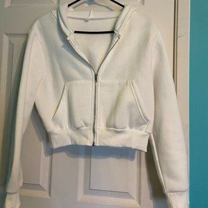 NWOT Crop White Zip Up Hoodie